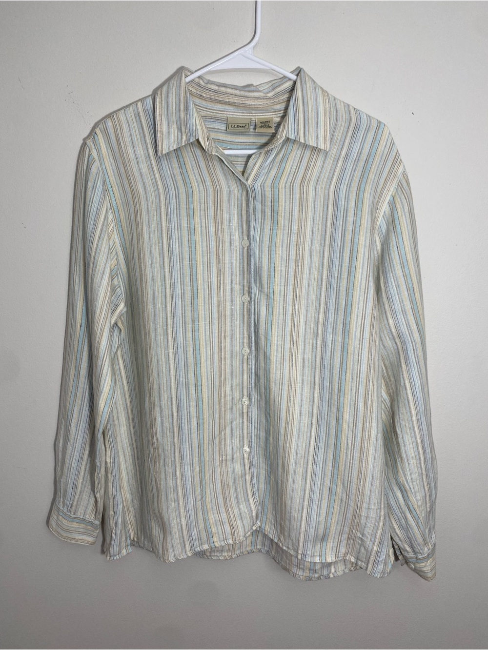 L.L. Bean Linen Striped Button-Up Shirt Long Sleeve Medium